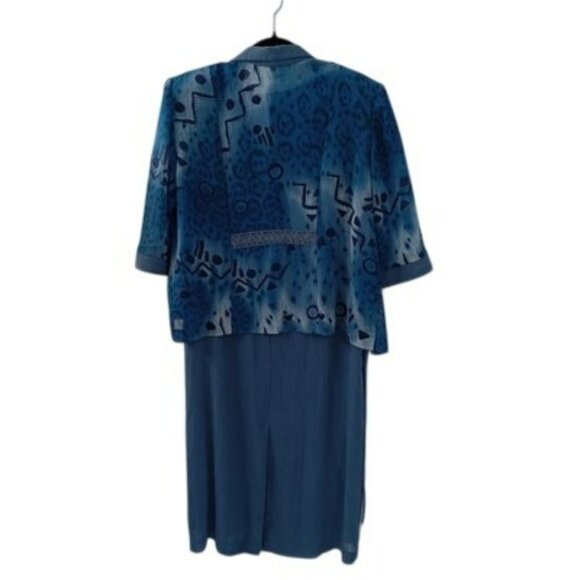 R&M Richards Petite 2-Piece Blue Dress & Jacket Set Size 16WP Abstract Pattern - Picture 2 of 16